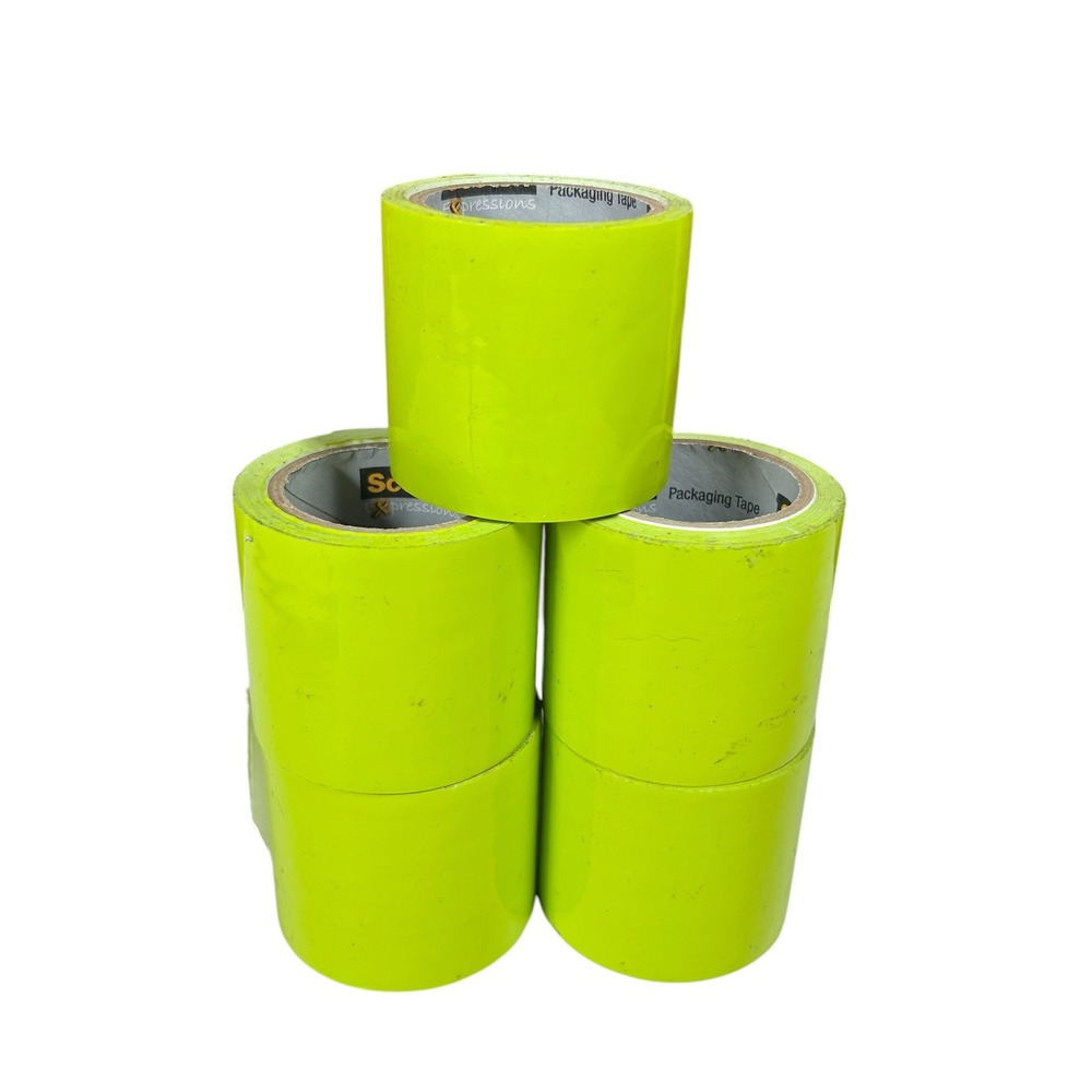 Scotch Expressions Packaging Tape Neon Lime Green 5 Rolls 3M Fluorescent 2 Inch